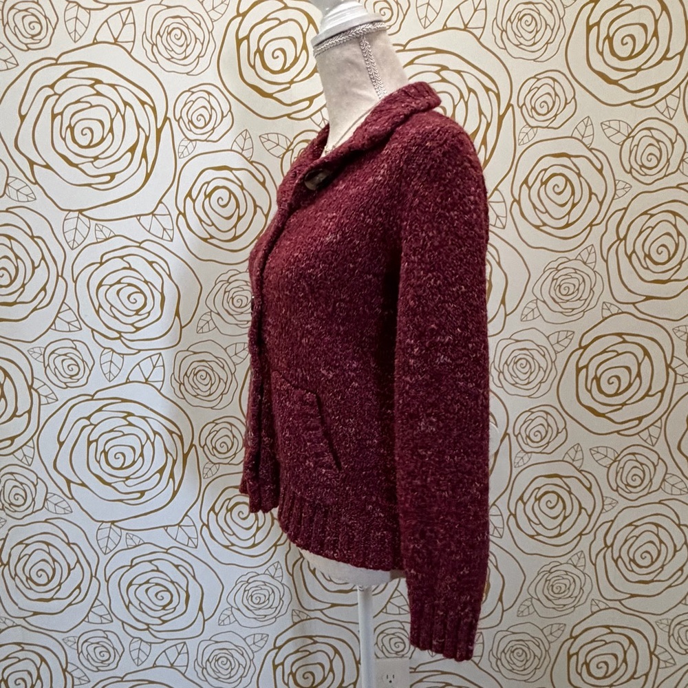 Charter club vintage marbled maroon Sweater with Large Buttons - Picture 3 of 6
